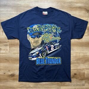 Vintage‎ Chase Authentic Rusty Wallace Shirt Men Medium Blue Nascar Blue Thunder